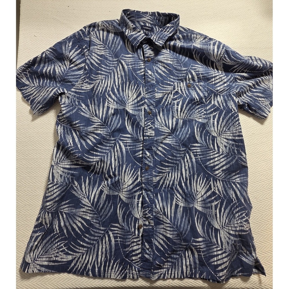 Croft & Barrow Mens 3XLT Blue‎ White Tropical Leaf Short Sleeve Button Shirt